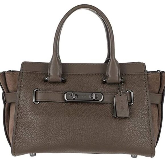 Coach 12117 Swagger 27 Pebble Leather Satchel in DKLIQ Fatigue - Picture 1 of 15